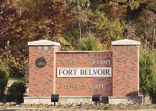 United States Army Fort Belvoir Tulley Gate entrance sign